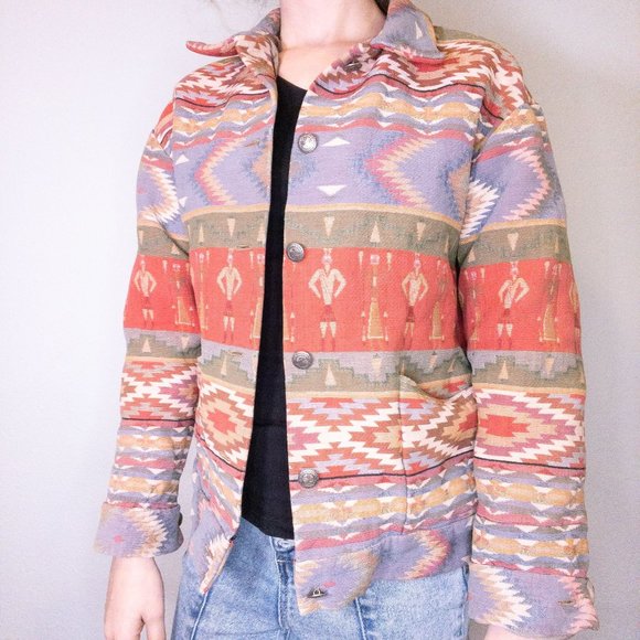 Unbranded Jackets & Blazers - Handmade Womens Southwestern Button up Jacket Blazer Sz S M Chevron Native Ameri